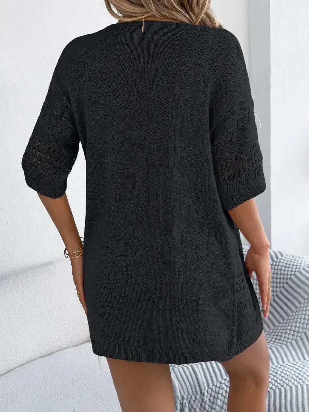 Openwork Open Front Half Sleeve Cardigan - Trendsi - Flyclothing LLC