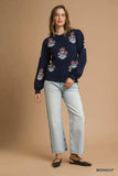 Umgee Floral Knit Sweater with Puff Sleeves - Trendsi - Flyclothing LLC