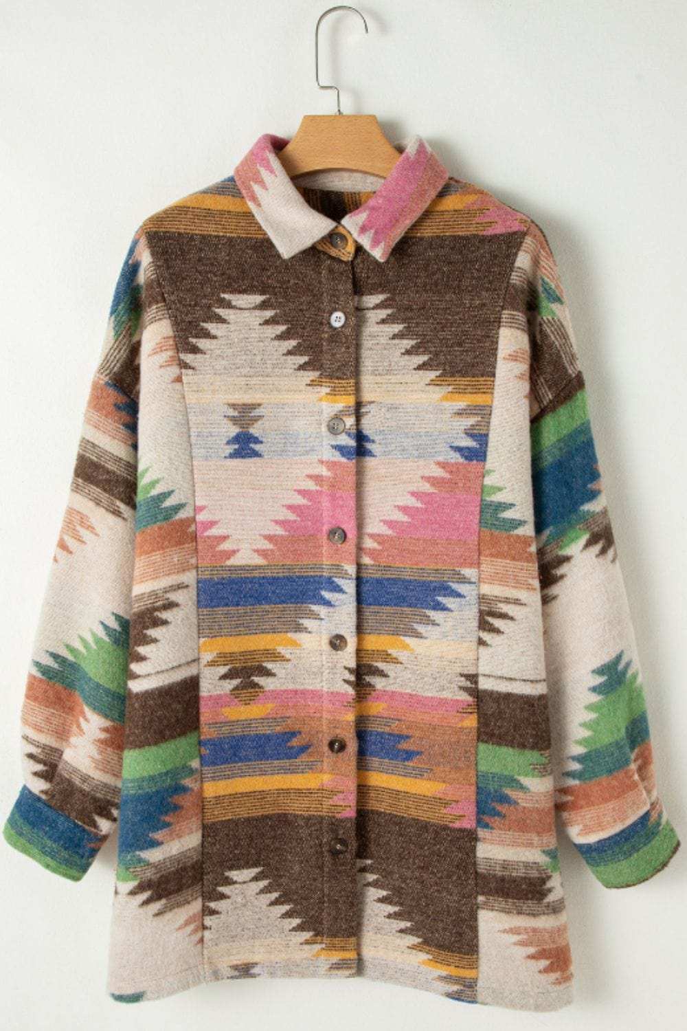 Geometric Button Up Long Sleeve Jacket - Trendsi - Flyclothing LLC