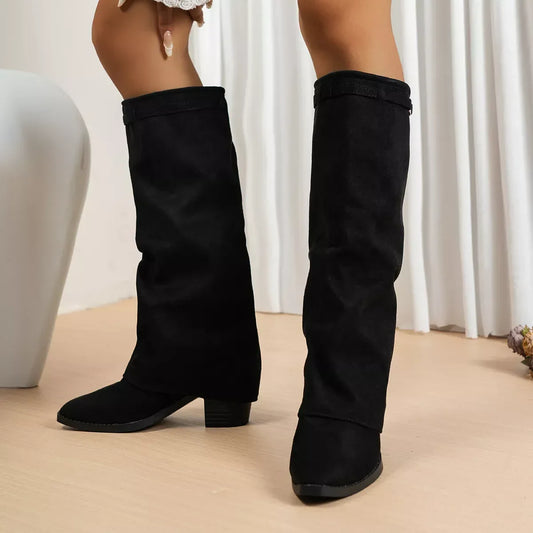 Point Toe Block Heels Boots - Trendsi - Flyclothing LLC