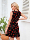 Tied Polka Dot V-Neck Dress - Trendsi - Flyclothing LLC