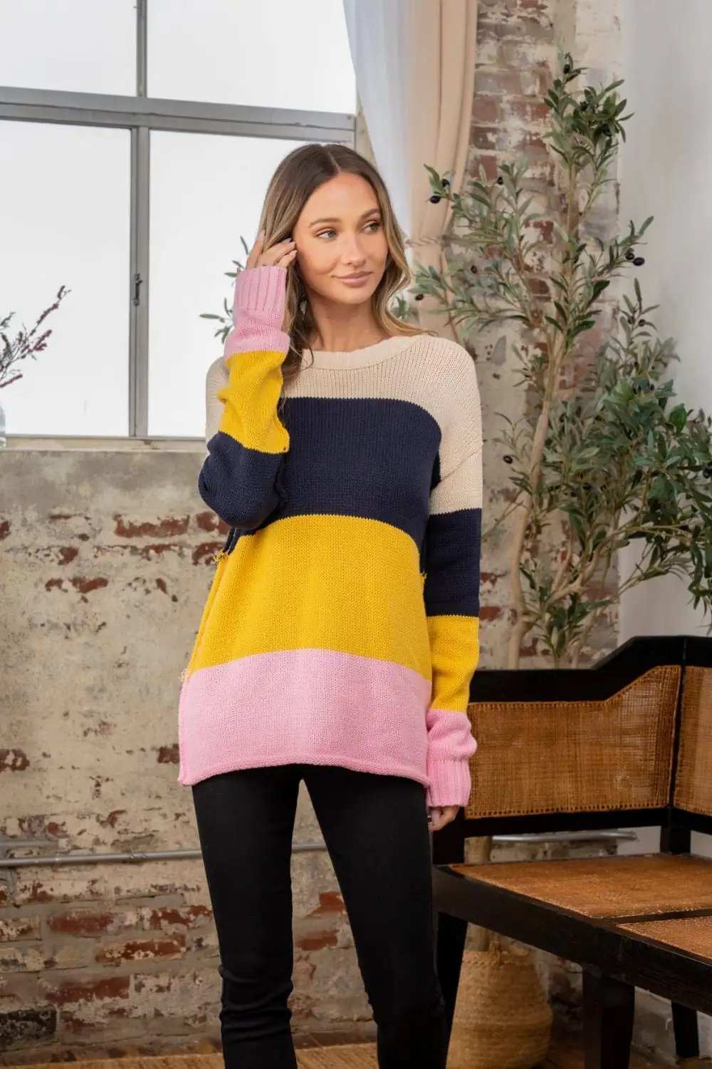 Sew In Love Full Size Color Block Exposed Seam Sweater - Trendsi - Flyclothing LLC