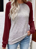 Color Block Raglan Long Sleeve T Shirt - Trendsi - Flyclothing LLC