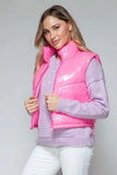 Snobbish Zip Up Turtleneck Shiny Quilted Vest - Trendsi - Flyclothing LLC