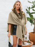 Fuzzy Trim Open Front Poncho - Trendsi - Flyclothing LLC