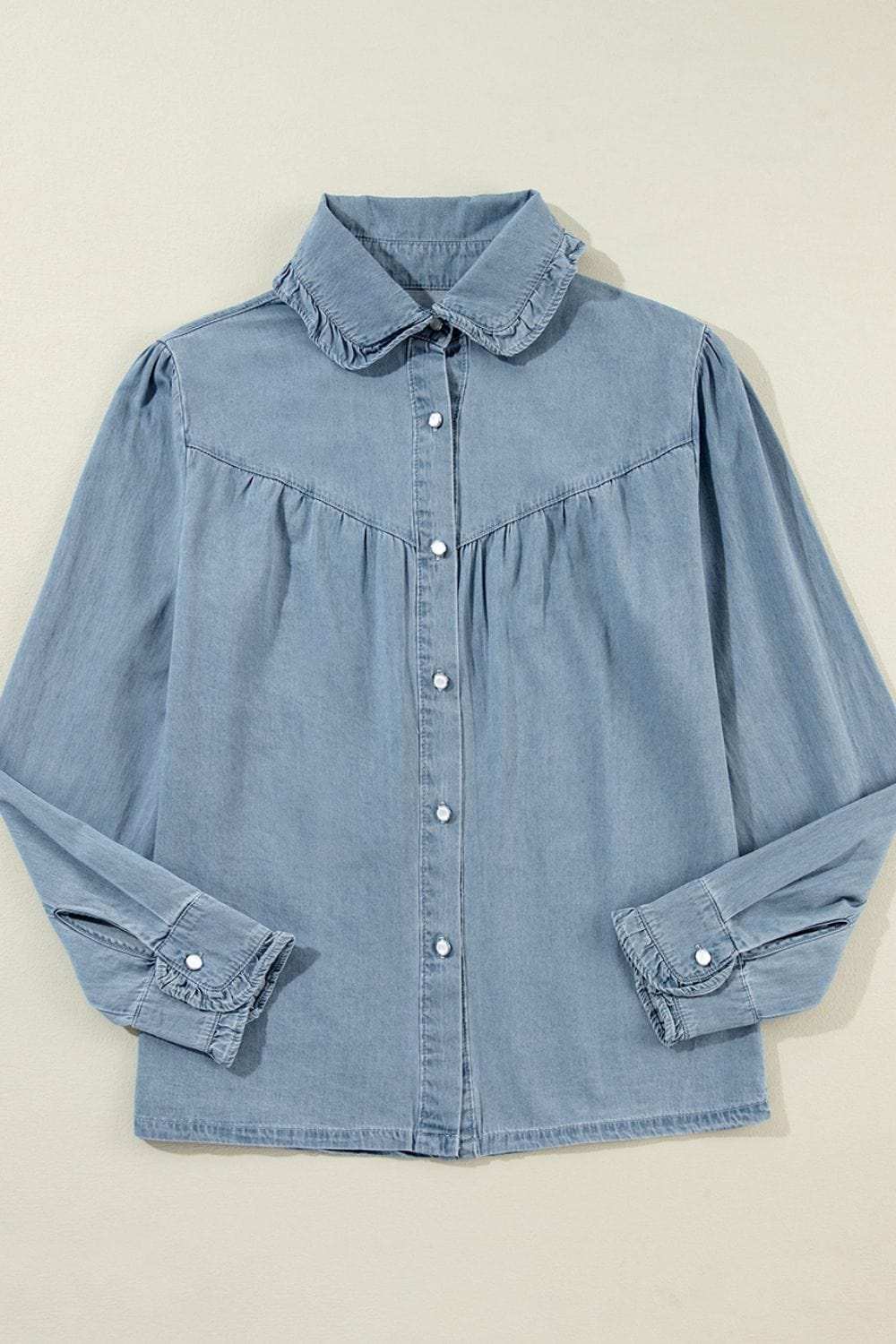 Button Up Long Sleeve Denim Top - Trendsi - Flyclothing LLC