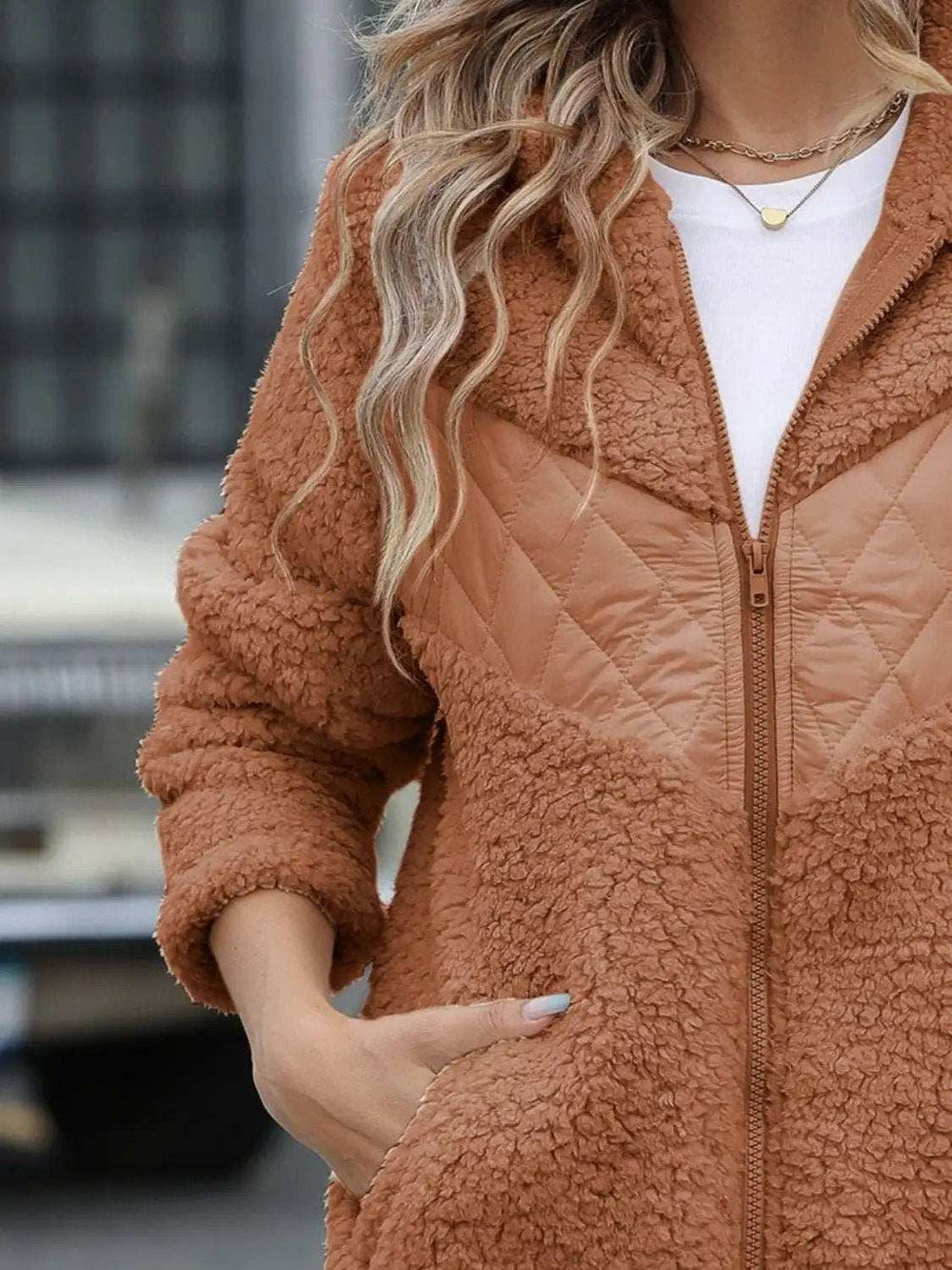 Fuzzy Zip Up Long Sleeve Hooded Jacket - Trendsi - Flyclothing LLC