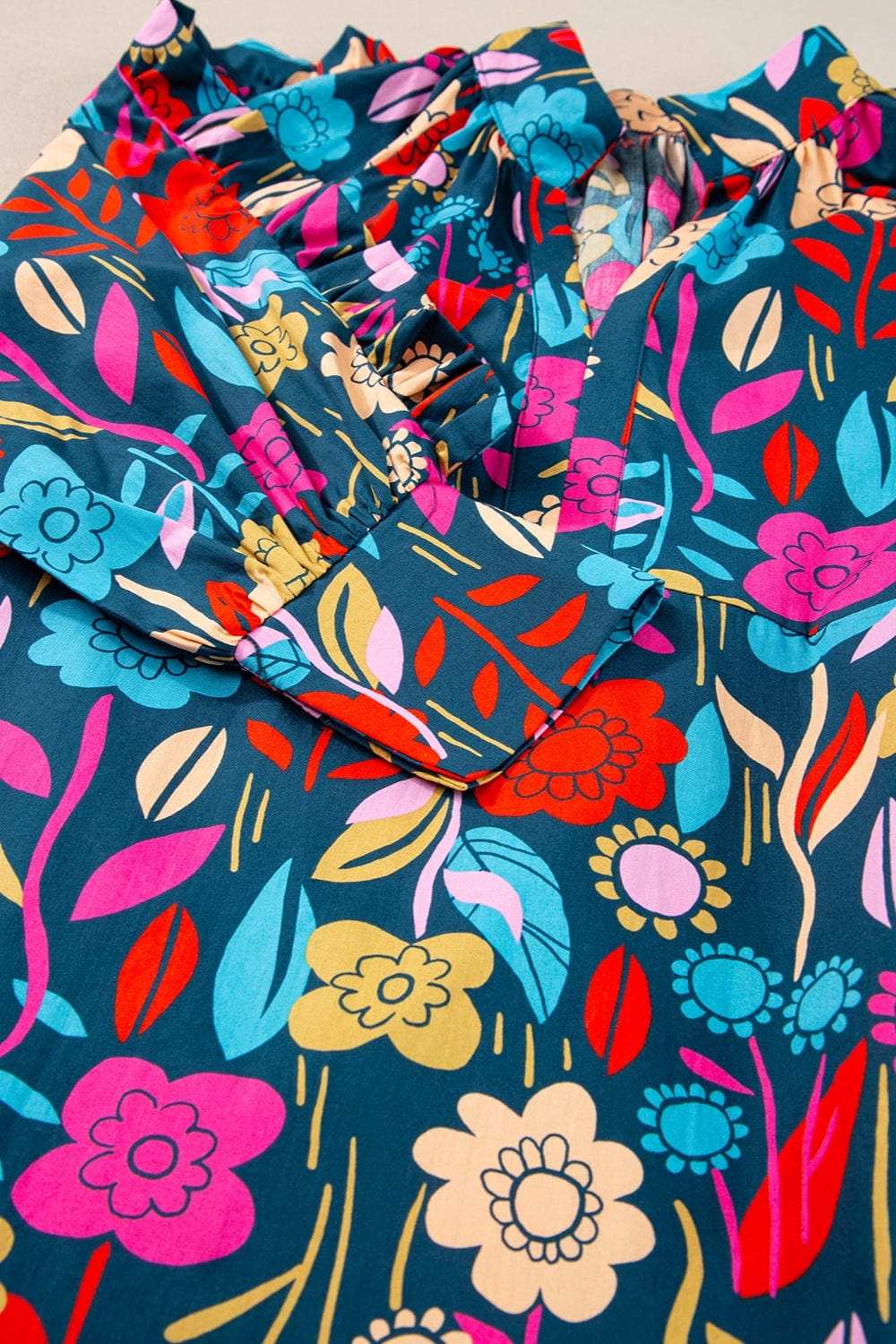 Printed Notched Lantern Sleeve Mini Dress - Trendsi - Flyclothing LLC