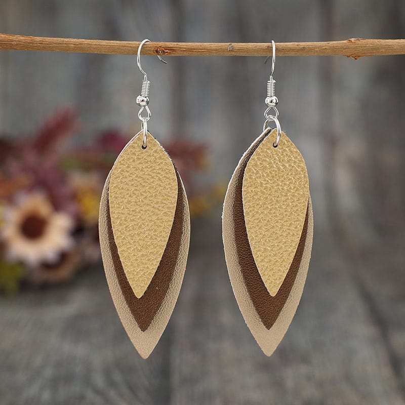 PU Leather Leaf Shape Earrings - Trendsi - Flyclothing LLC
