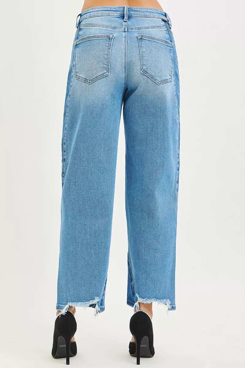 RISEN Full Size Slouchy Cropped Barrel Jeans with Contrast Wash Plus Size - Trendsi - Flyclothing LLC