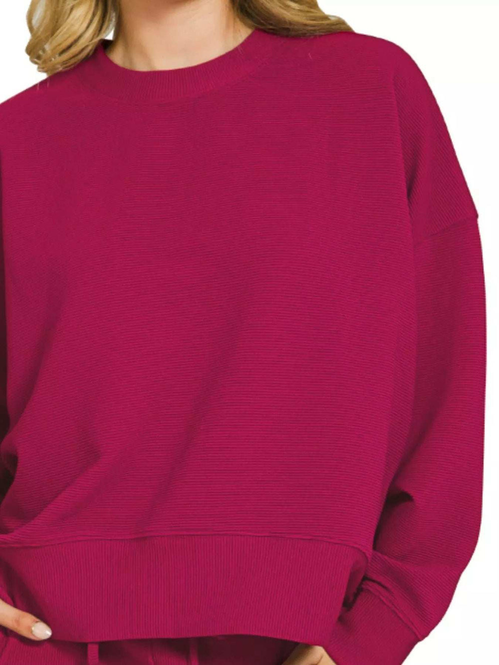 Zenana Ribbed Round Neck Pullover and Shorts Set - Trendsi - Flyclothing LLC