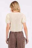 Mittoshop V-Neck Short Sleeve Crop Sweater - Trendsi - Flyclothing LLC