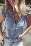 Frilly Ruffle Trim V Neck Chambray Tank - Trendsi - Flyclothing LLC