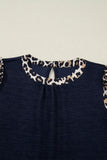 Ribbed Contrast Leopard Patchwork Short Sleeve Top - Trendsi - Flyclothing LLC