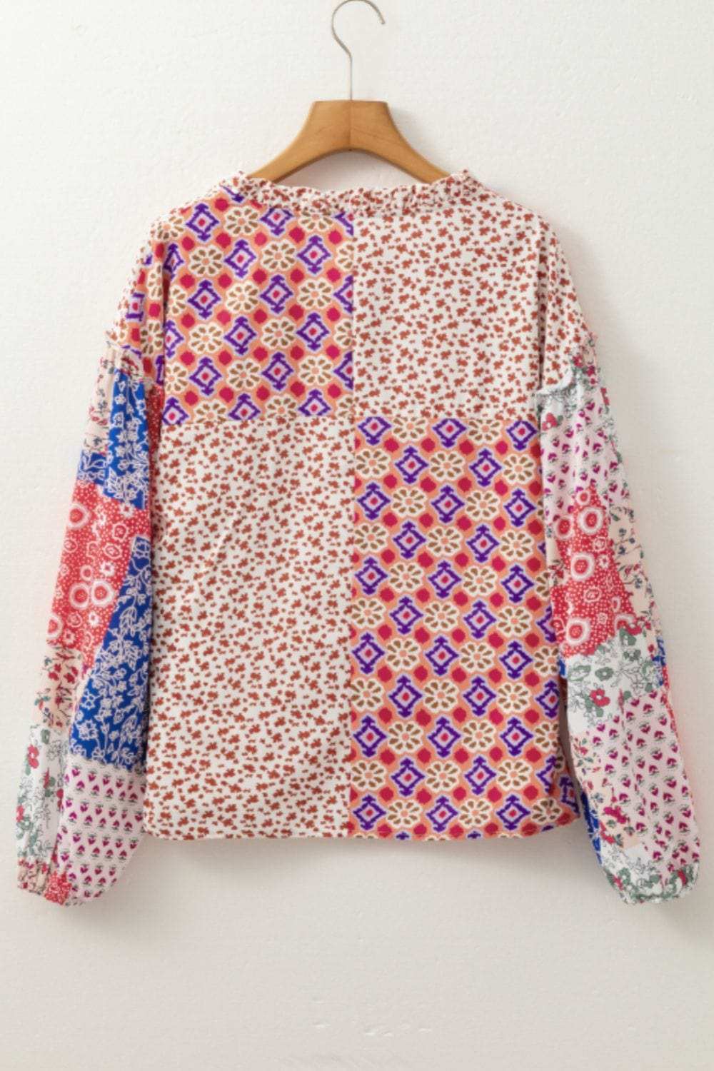 Printed Tie Neck Long Sleeve Blouse - Trendsi - Flyclothing LLC