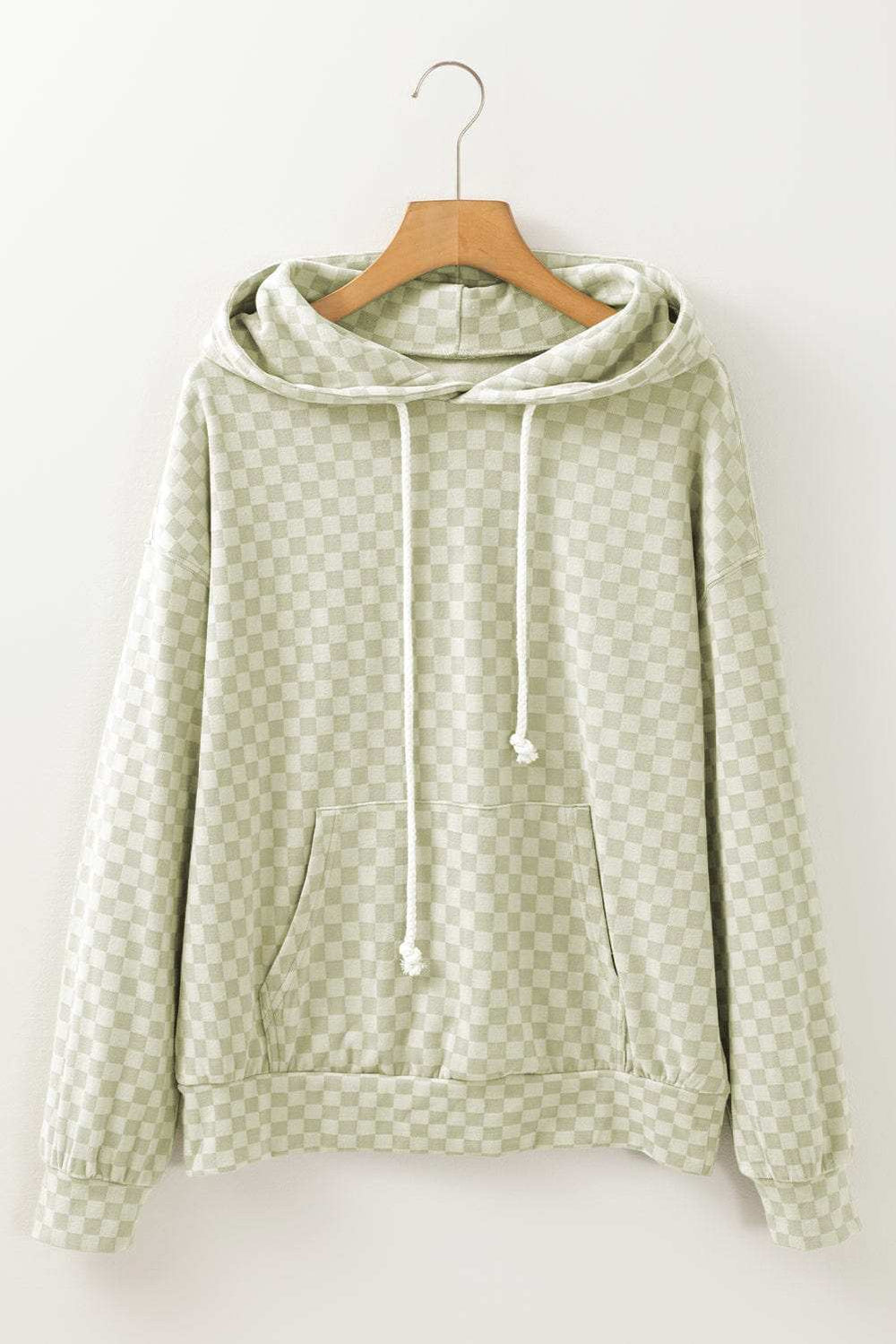 Checkered Print Kangaroo Pocket Drawstring Hoodie - Trendsi - Flyclothing LLC