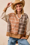BiBi Plaid And Stripe Mix And Match Top With Open Seam - Trendsi - Flyclothing LLC