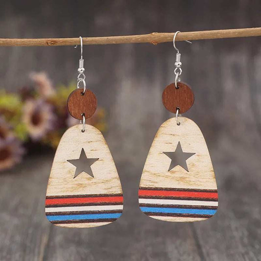 Cutout Star & Stripes Wooden Dangle Earrings - Trendsi - Flyclothing LLC