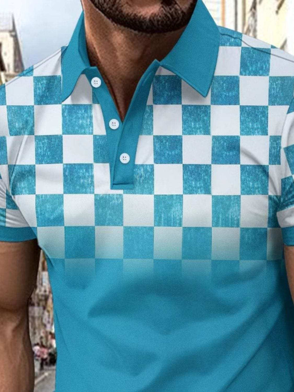 Men's Full Size Collared Checkered Short Sleeve Polo Plus Size - Trendsi - Flyclothing LLC