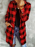Plaid Collared Neck Snap Down Long Sleeve Jacket - Trendsi - Flyclothing LLC