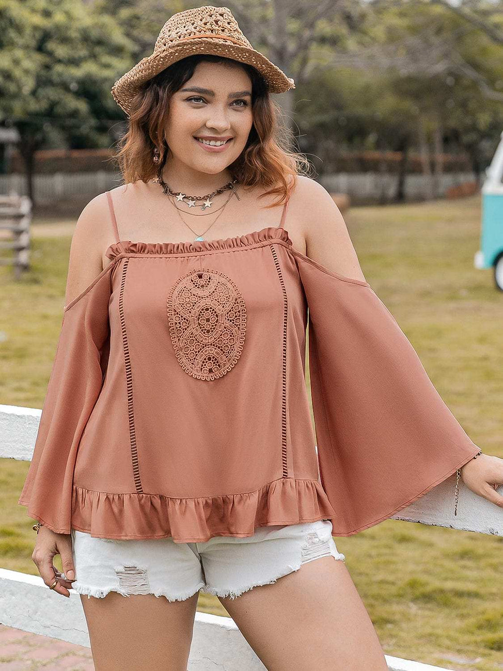 Plus Size Frill Square Neck Long Sleeve Blouse - Trendsi - Flyclothing LLC