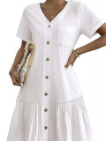 Full Size Button-Front Short Sleeve Tiered Dress Plus Size - Trendsi - Flyclothing LLC