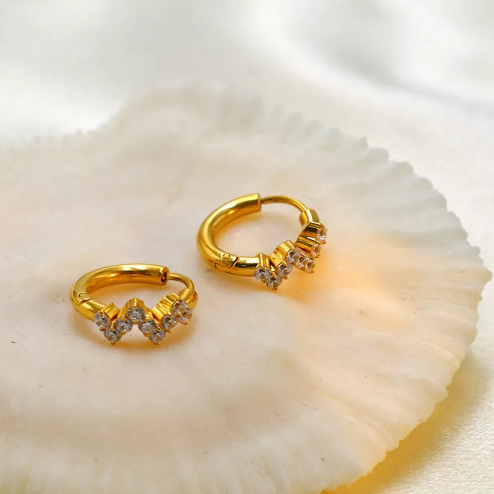 Stainless Steel Zircon Hoop Earrings - Trendsi - Flyclothing LLC