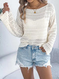 Openwork Boat Neck Long Sleeve Knit Cover Up - Trendsi - Flyclothing LLC