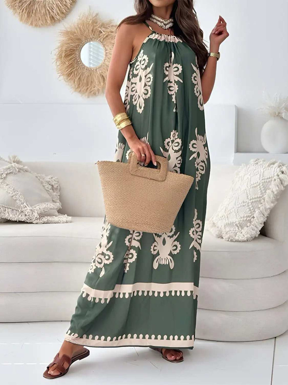 Printed Spaghetti Strap Sleeveless Maxi Dress - Trendsi - Flyclothing LLC