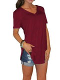 Full Size Solid V-Neck Short Sleeve T-Shirt Plus Size - Trendsi - Flyclothing LLC
