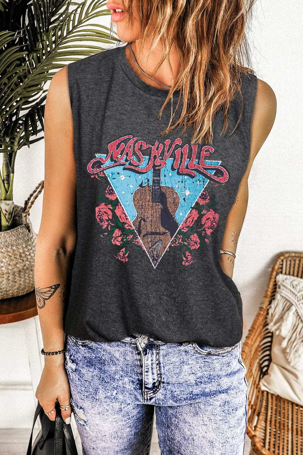 NASHVILLE Graphic Round Neck Tank - Trendsi - Flyclothing LLC
