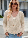 Round Neck Button Up Cardigan with Pockets - Trendsi - Flyclothing LLC