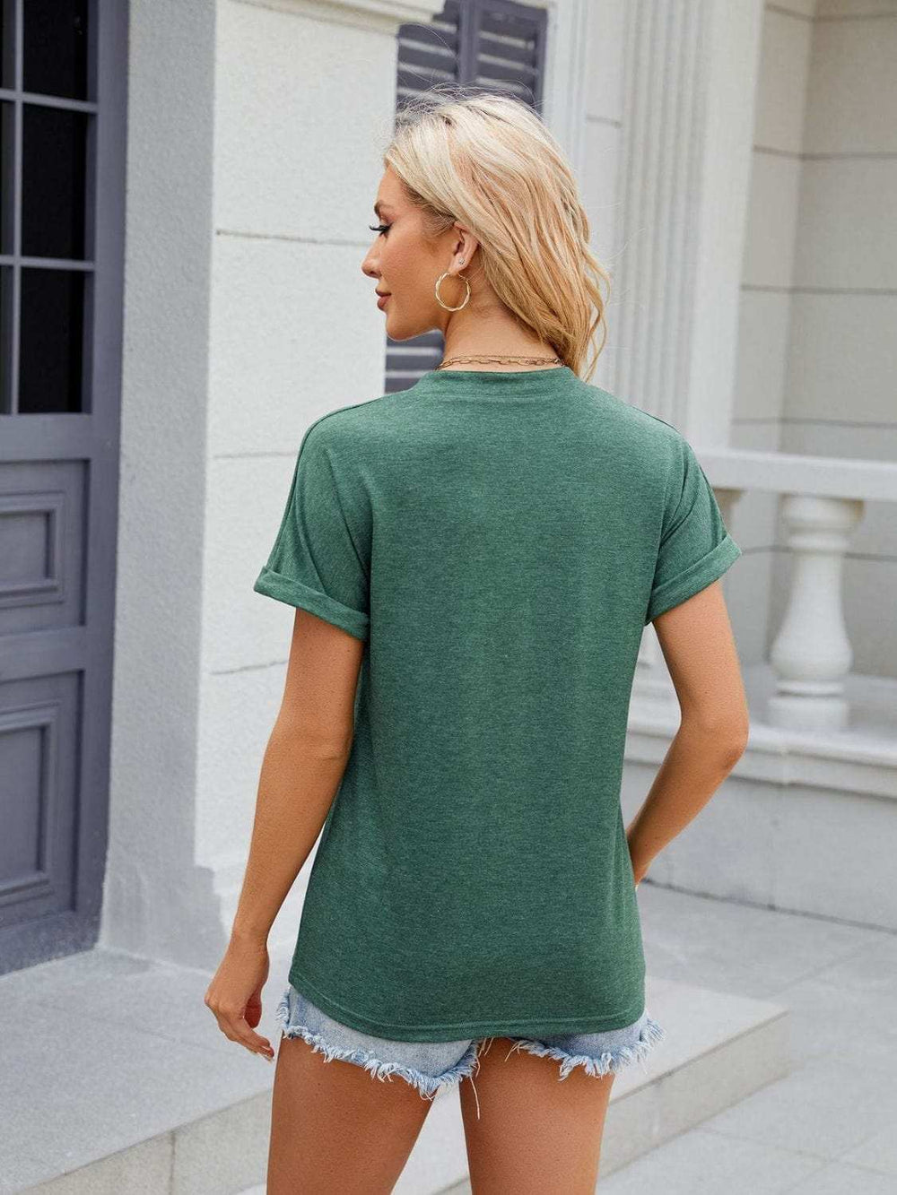 Florira Notched Short Sleeve T-Shirt - Trendsi - Flyclothing LLC