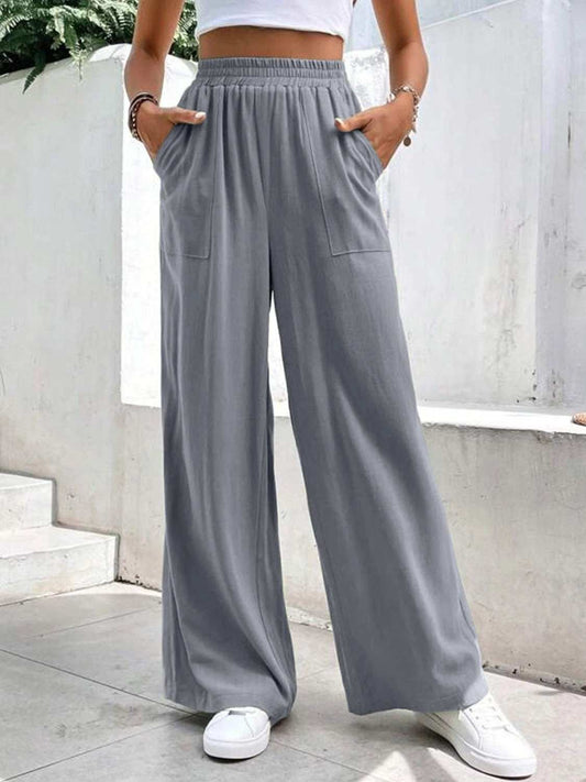 High Waist Wide Leg Pants with Pockets - Trendsi - Flyclothing LLC