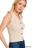 Zenana Ribbed Knit Button-Down Sweater Vest - Trendsi - Flyclothing LLC