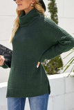 Side Slit Turtleneck Long Sleeve Sweater - Trendsi - Flyclothing LLC