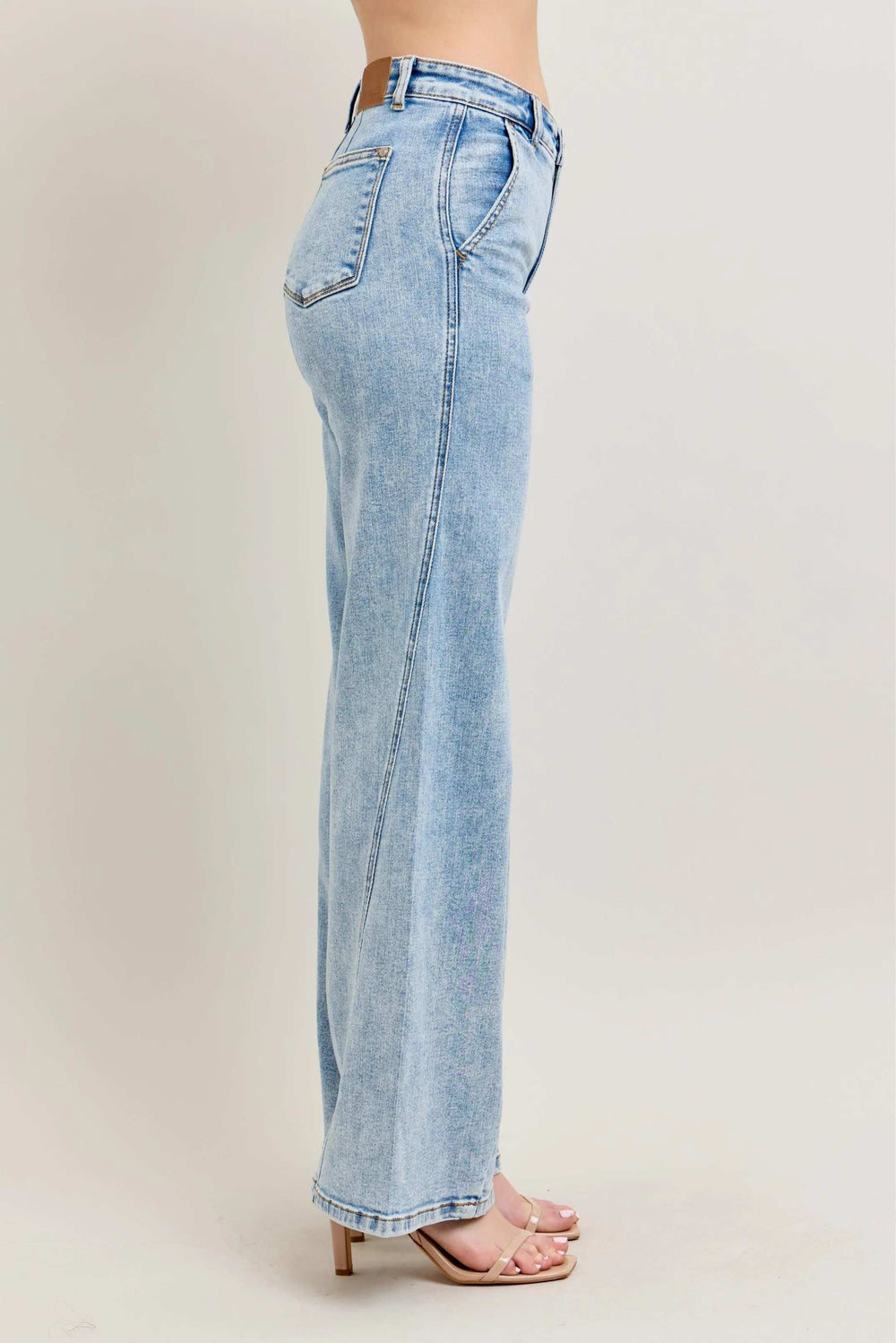 Judy Blue Full Size High Waist Wide Leg Jeans with Skewed Inseam Plus Size - Trendsi - Flyclothing LLC