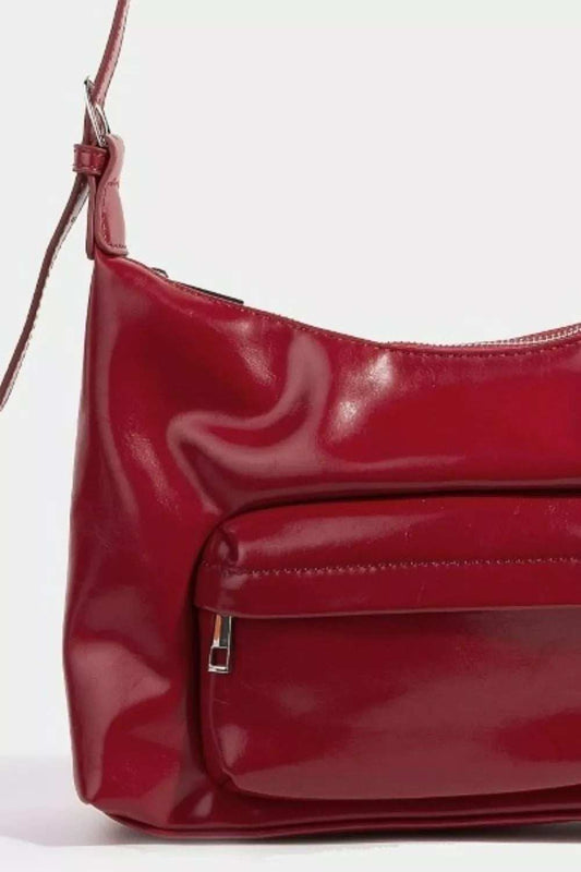 Fame Glossy Faux Leather Shoulder Bag - Trendsi - Flyclothing LLC