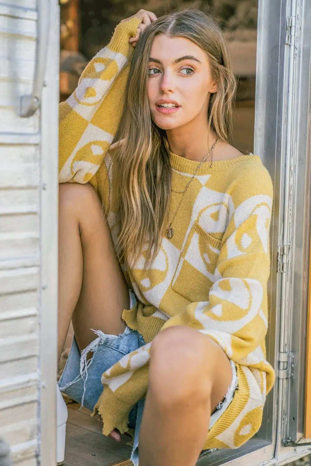 And The Why Checkerboard Sweater with Yin Yang Pattern - Trendsi - Flyclothing LLC