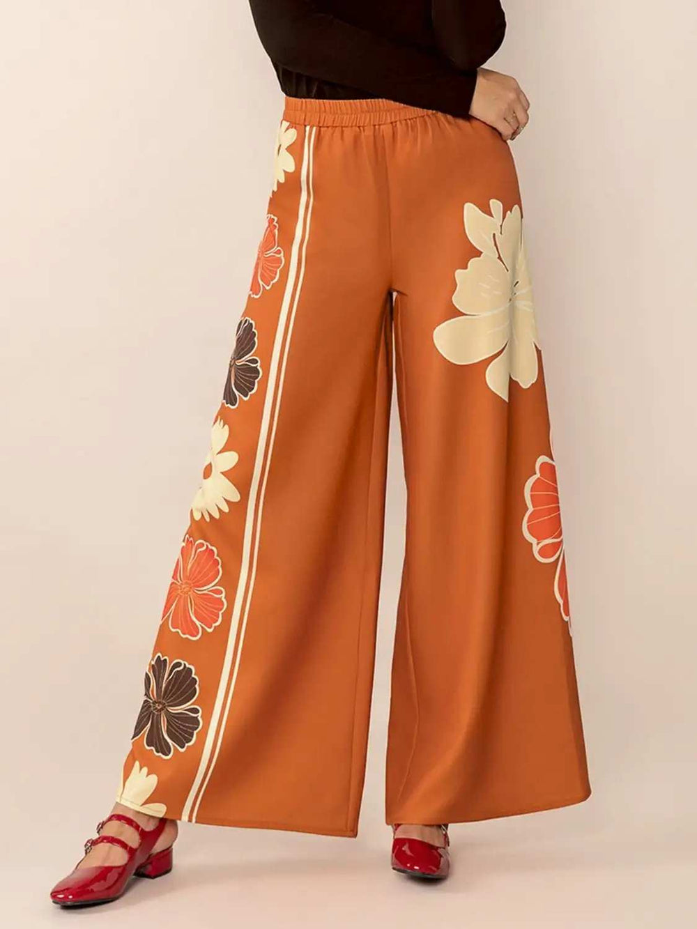 Printed Elastic Waist Wide Leg Pants - Trendsi - Flyclothing LLC