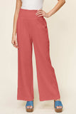 Double Take Full Size Texture Smocked Waist Wide Leg Pants - Trendsi - Flyclothing LLC