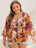 Plus Size Printed Tie Neck Blouse - Trendsi - Flyclothing LLC