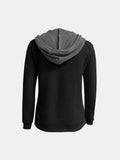 Full Size Waffle-Knit Contrast Long Sleeve Hoodie - Trendsi - Flyclothing LLC