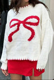 Bow Graphic Round Neck Long Sleeve Sweater - Trendsi - Flyclothing LLC