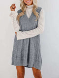 Lovelet Cable Knit V-Neck Mini Sweater Overall Dress - Trendsi - Flyclothing LLC