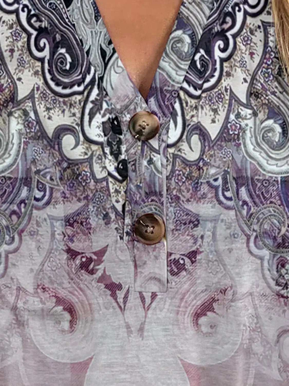 Full Size Printed Notched Short Sleeve Blouse - Trendsi - Flyclothing LLC