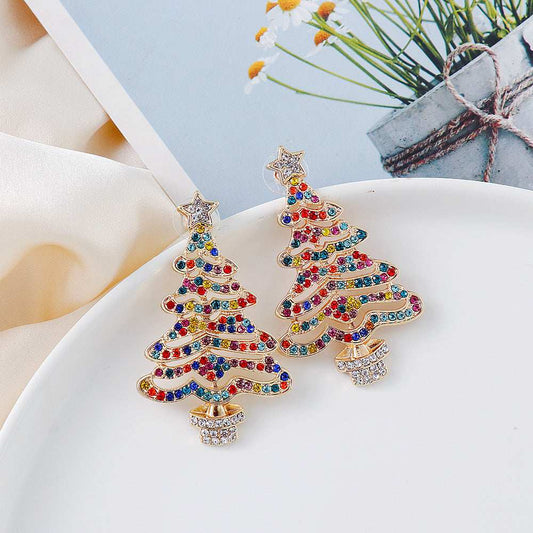 Rhinestone Alloy Christmas Tree Earrings - Trendsi - Flyclothing LLC