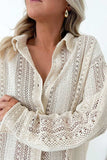 Lace Crochet Collared Neck Oversized Shirt - Trendsi - Flyclothing LLC