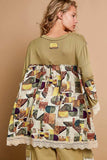 POL Bohemian Geometric Print Long Sleeve Top with Lace Trim - Trendsi - Flyclothing LLC