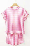 Striped Round Neck T-Shirt and Drawstring Shorts Set - Trendsi - Flyclothing LLC